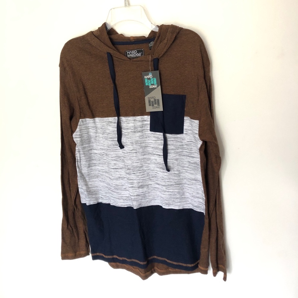 Hard Edge long sleeve color block stripe hooded T-shirt